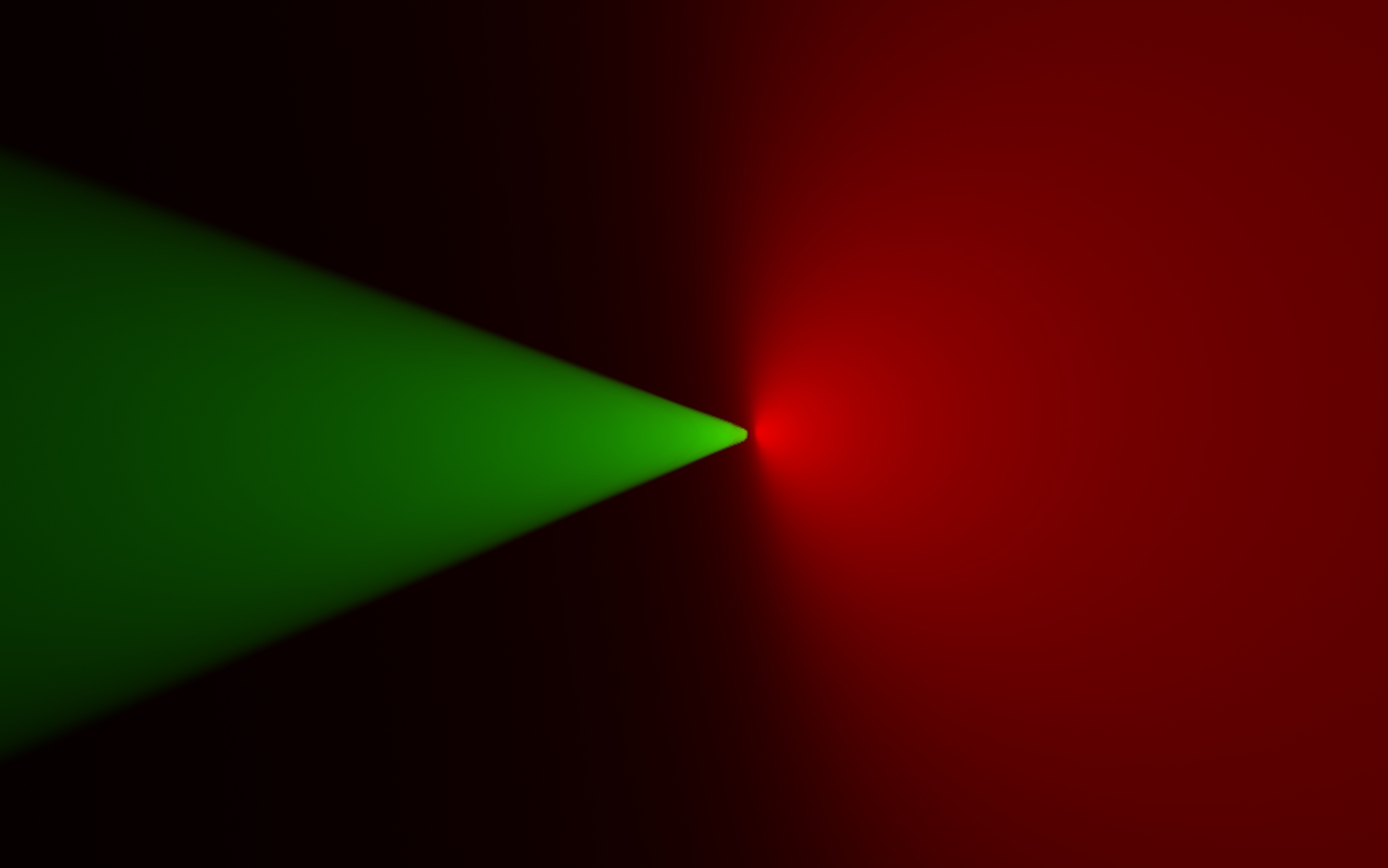 Two light beams, one pointing towards the camera, one perpendicular.
