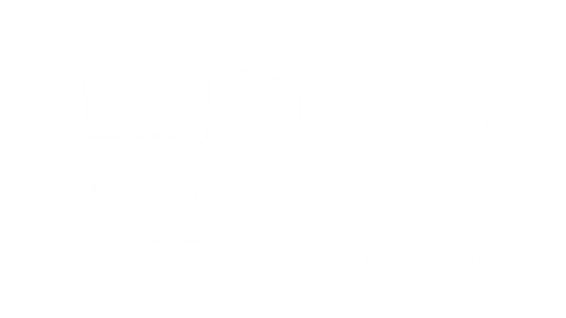 Hand-drawn diagram showing 2D-positioned blocks of code with links between them.