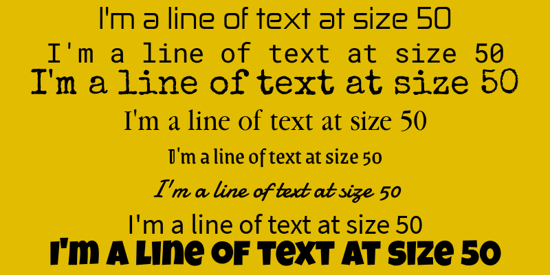 Sentences set in various Roblox fonts at Roblox size 50.